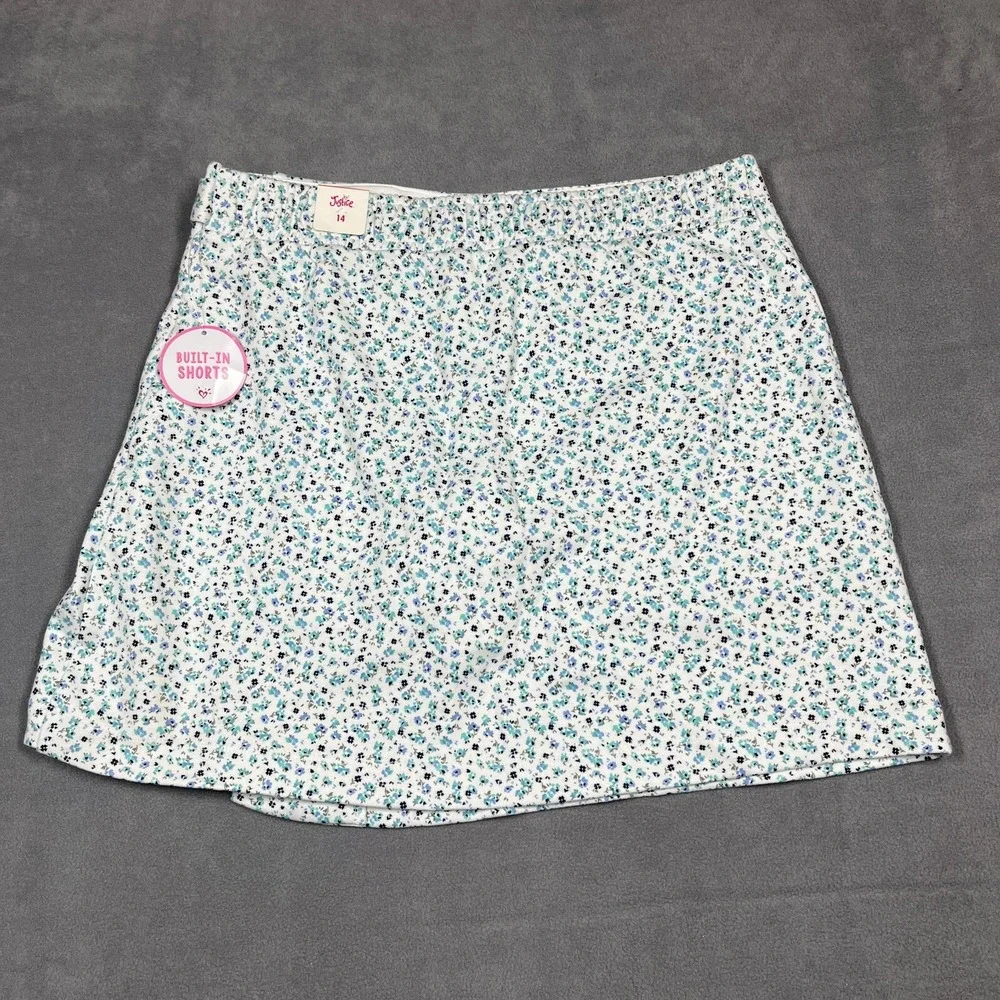 Justice Girls Skort Size 14 White Floral Print Faux Wrap Built in Shorts Stretch